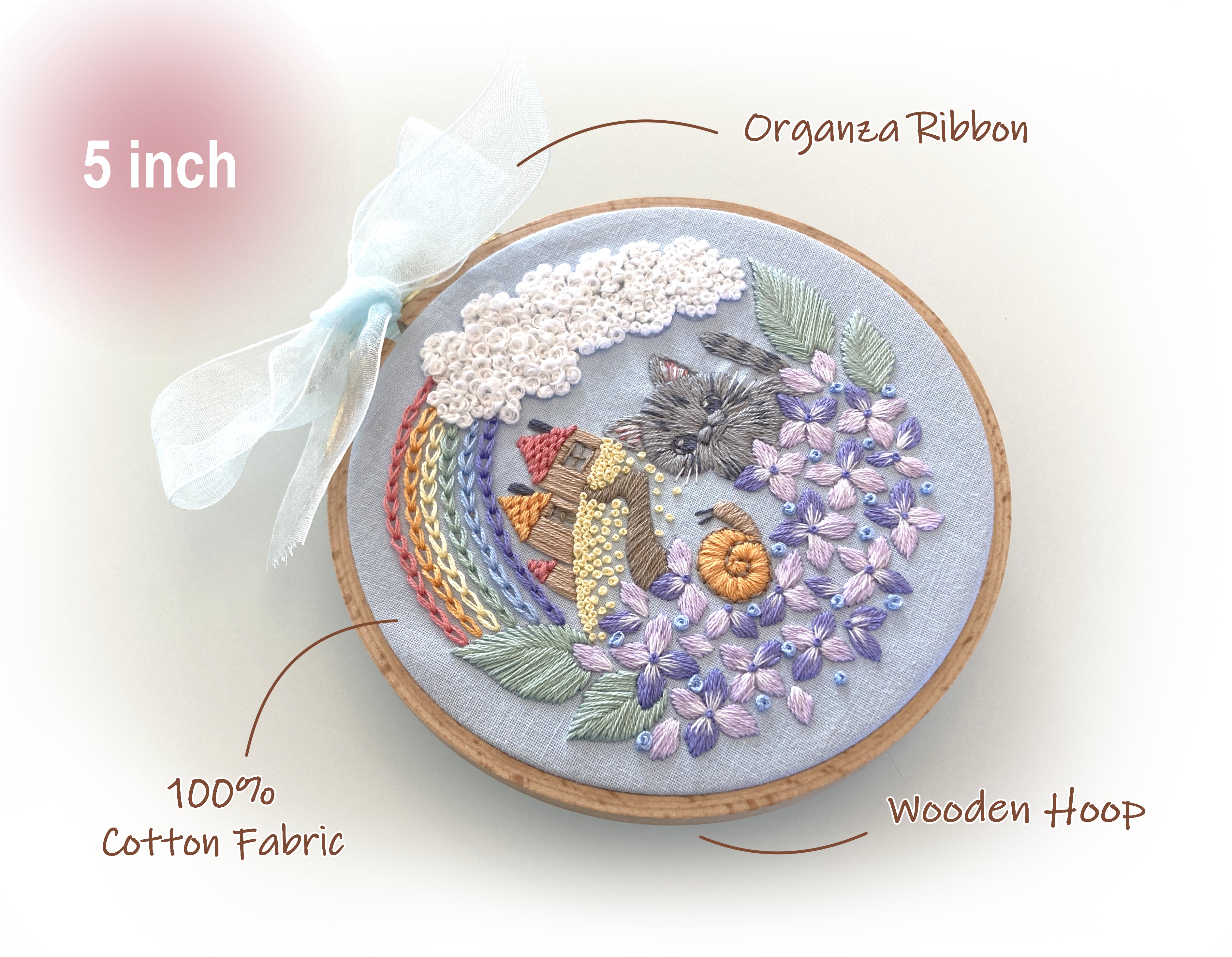 サバトラの子猫と雨上がりの散歩 DIY刺繍キット フランス刺繍セット